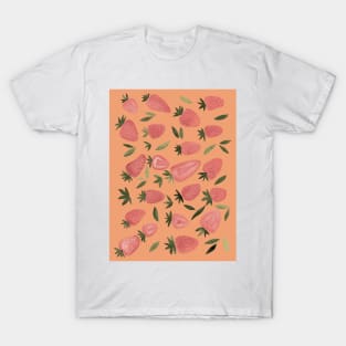 Watercolors strawberries - dusty pink on beige T-Shirt